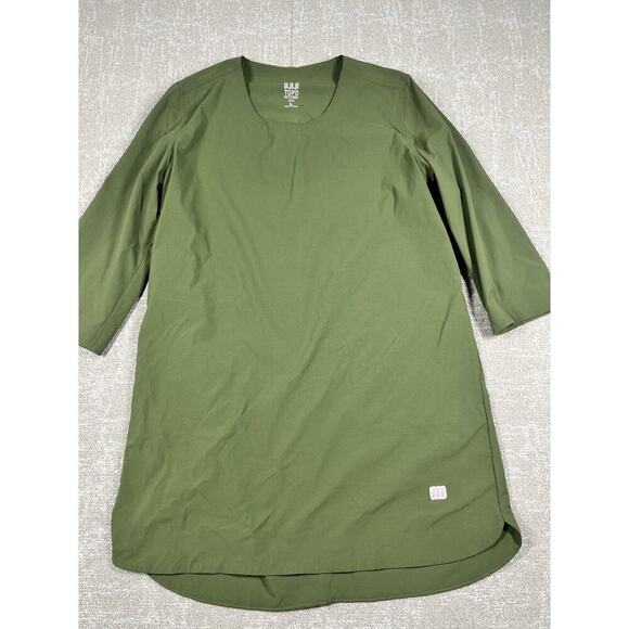 Topo Designs Global Pullover dress olive green stretch shift travel long tunic L - Picture 1 of 7